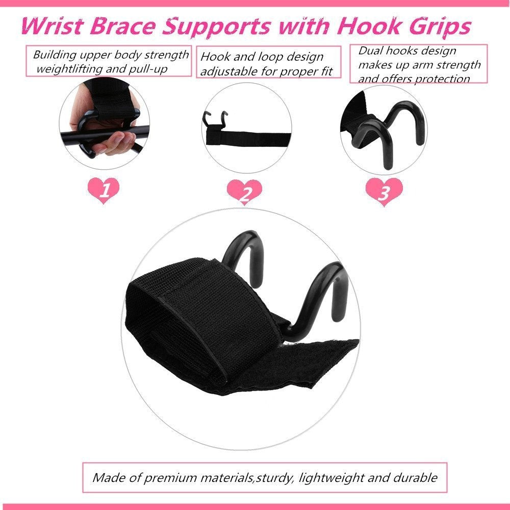 Weight Lifting Rod Hooks Wrist Support (Pair of 1)
