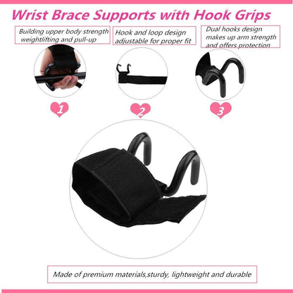 Weight Lifting Rod Hooks Wrist Support (Pair of 1)